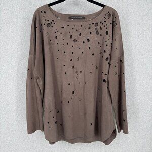 Beate Heymann Womens Distressed Faux Suede Top Size 12 Brown Gray Designer Hobo